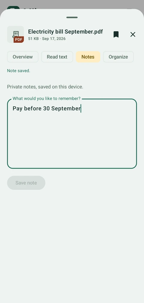 A private note attached to an electricity bill: Pay before 30 September.